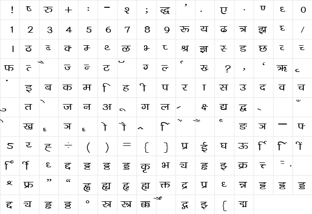 Kruti Dev 040 Wide Regular font glyphpreview