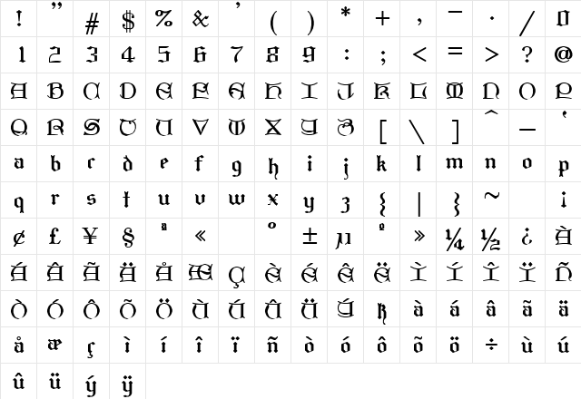 SWGothi Regular font glyphpreview
