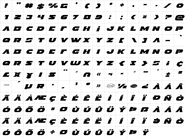 Indigo Demon Expanded Italic Expanded Italic font glyphpreview