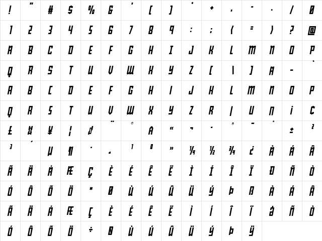 Young Patriot Semi-Italic Semi-Italic font glyphpreview