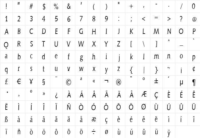 AidaSerifa-Condensed Regular font glyphpreview