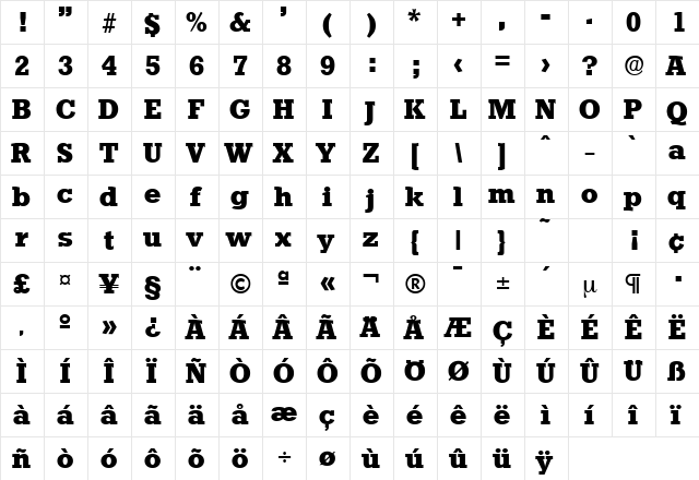 Stafford-Serial-ExtraBold Regular font glyphpreview