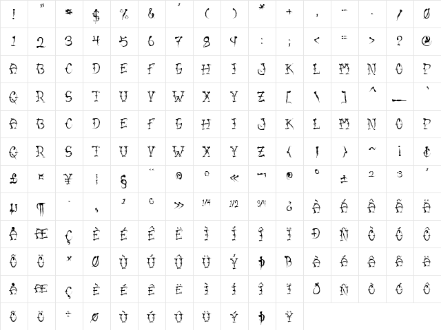 VTC-SumiSlasherOne Small Caps font glyphpreview