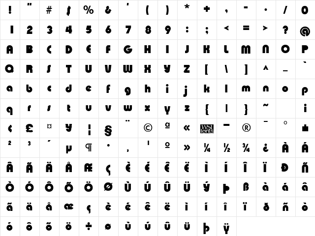 XpressiveBlack Regular font glyphpreview