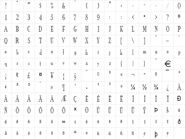 NewEngEngrCondensed Normal font glyphpreview