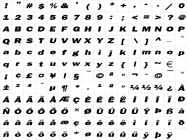 FrancisGothicExtended Italic font glyphpreview