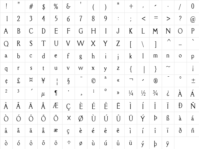 Rory-Condensed Normal font glyphpreview