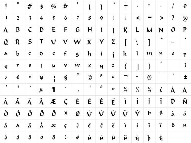 FlatBrush-Condensed Normal font glyphpreview
