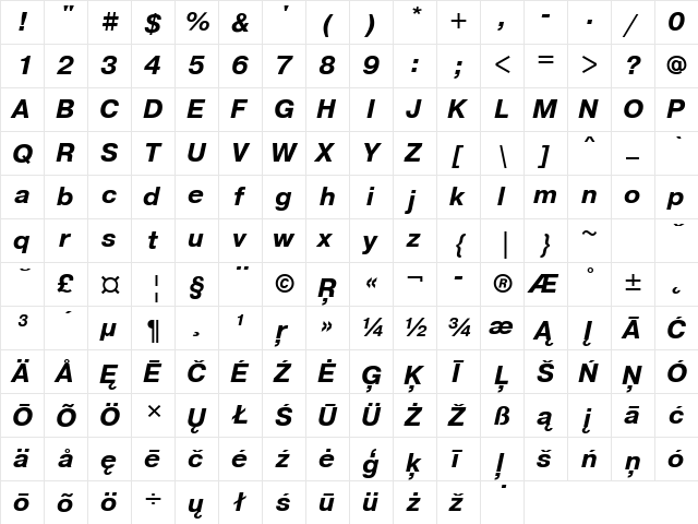 PragmaticaBTT BoldItalic font glyphpreview