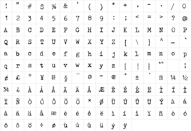 Tox Typewriter Regular font glyphpreview