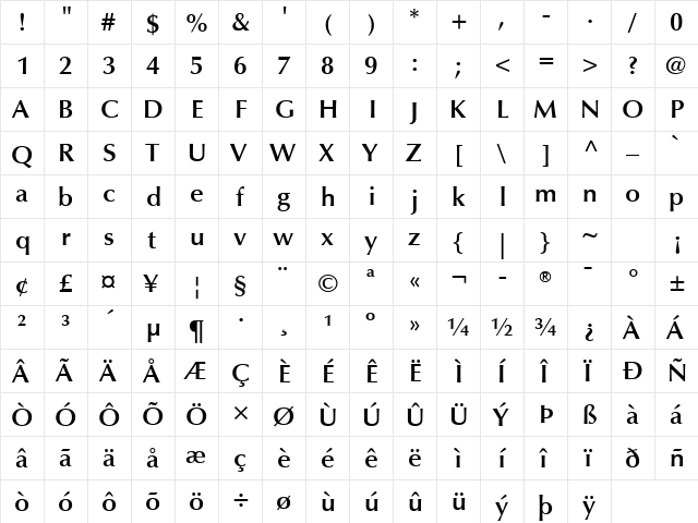 Optima LT Std DemiBold Demibold font glyphpreview