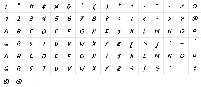 Ninjutsu BB Italic font glyphpreview
