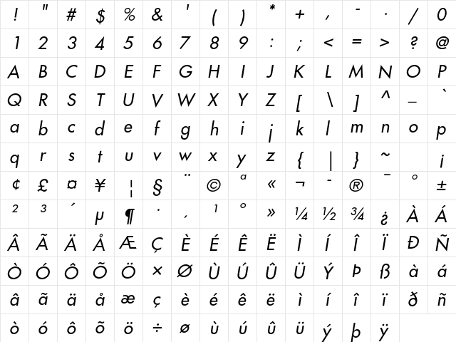 Futura Std Medium Oblique font glyphpreview