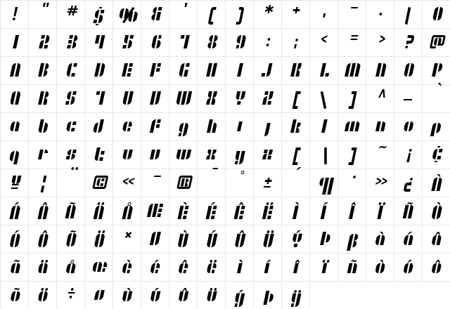 SF RetroSplice Regular font glyphpreview
