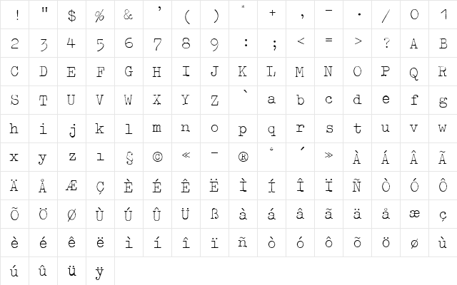 Typewriter ExtraLight font glyphpreview