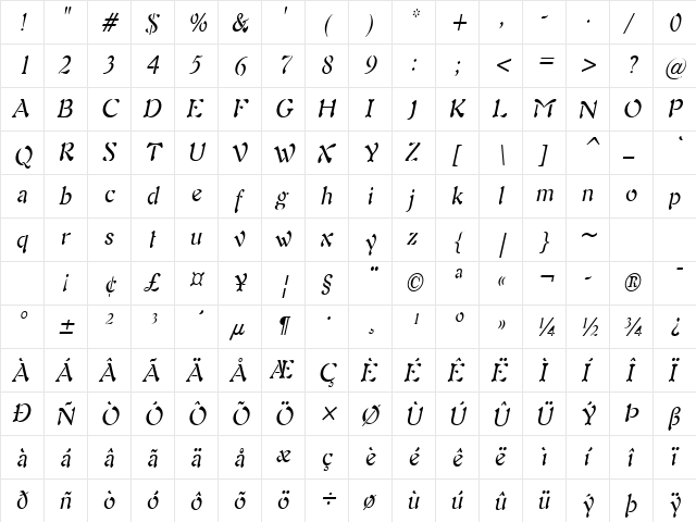 Freedom 9-Condensed Italic font glyphpreview