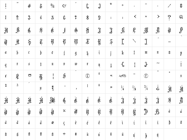 Victorian Gothic One Regular font glyphpreview