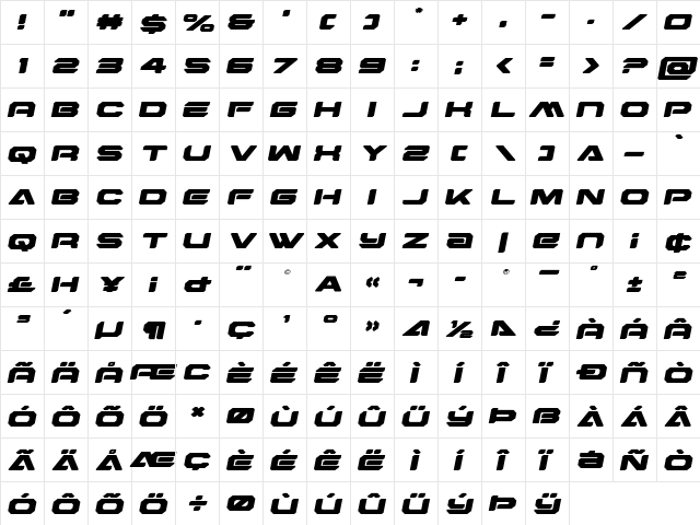 Hyper Viper Expanded Semi-Ital Expanded Semi-Italic font glyphpreview