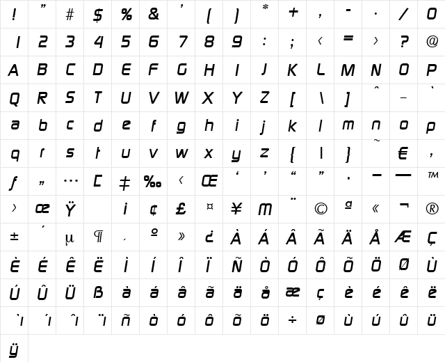 Digital-MediumIta Regular font glyphpreview