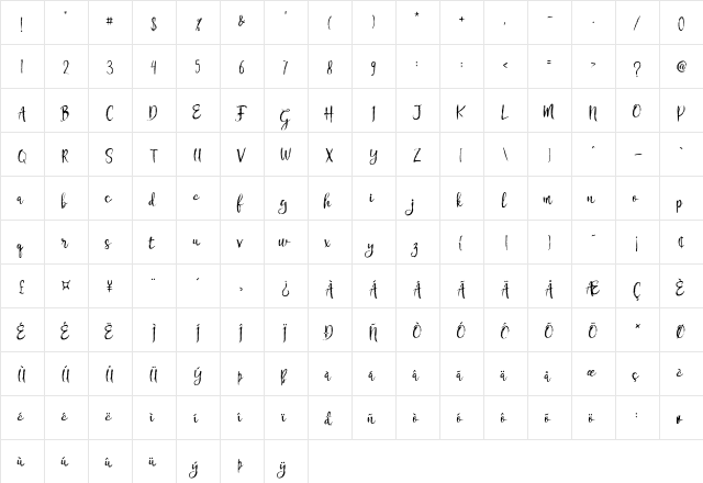 Chamille Regular font glyphpreview
