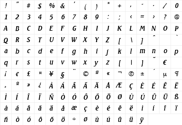 Seagull-MediumIta Regular font glyphpreview