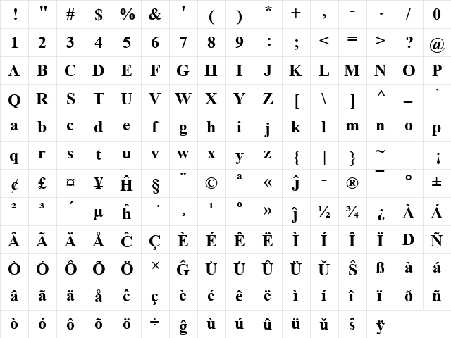 Times New Roman Eo Bold font glyphpreview