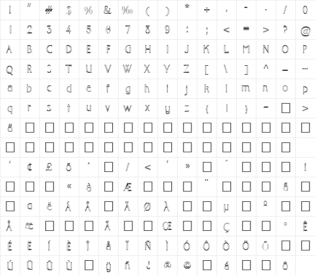 FZ BASIC 10 HOLLOW Normal font glyphpreview