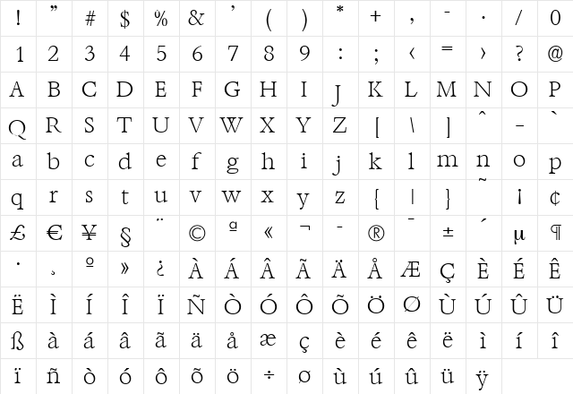 AndrewBecker-ExtraLight Regular font glyphpreview