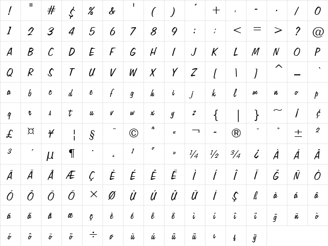TR Freehand575 Regular font glyphpreview