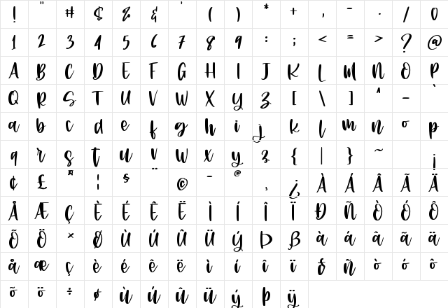 Rhapsody lovers Regular font glyphpreview