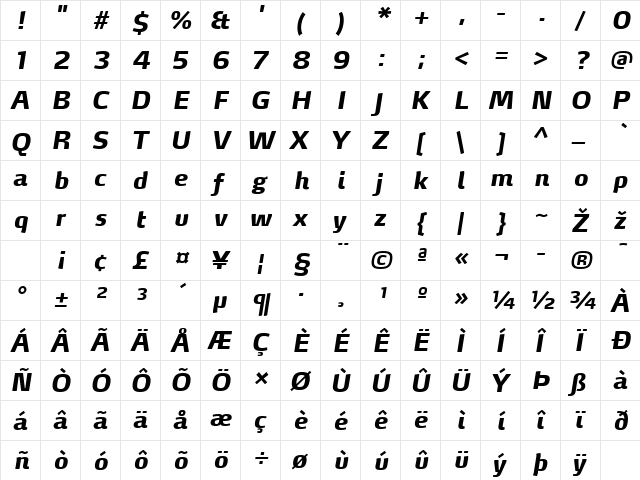 MaxDemiSerifLF-ExtraBoldIta Regular font glyphpreview