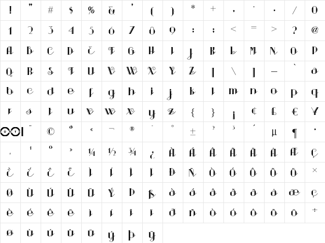 Sarsaparilla NF Regular font glyphpreview