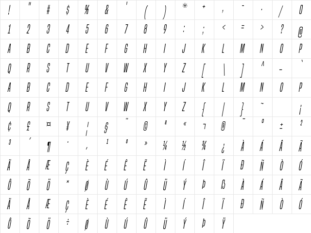 Built Titling Light Italic font glyphpreview