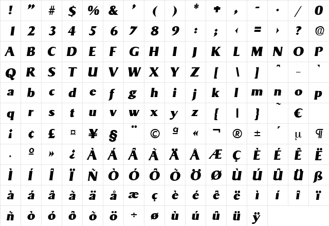 Sigvar-HeavyIta Regular font glyphpreview