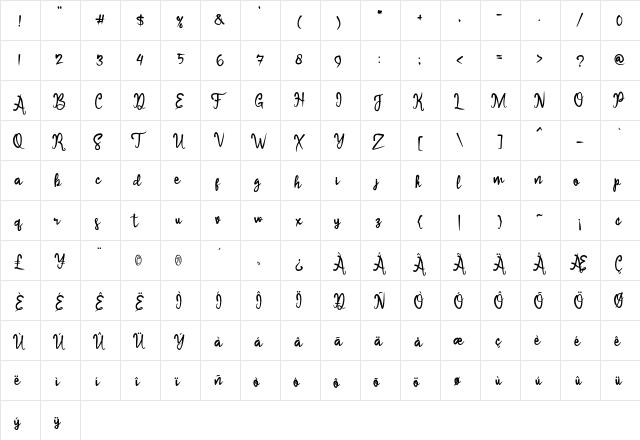 Sameri Brush Regular font glyphpreview