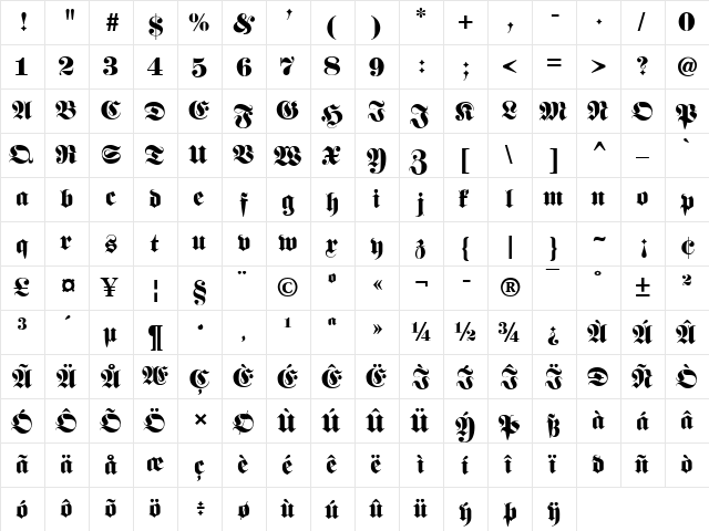 Fette classic UNZ Fraktur Regular font glyphpreview