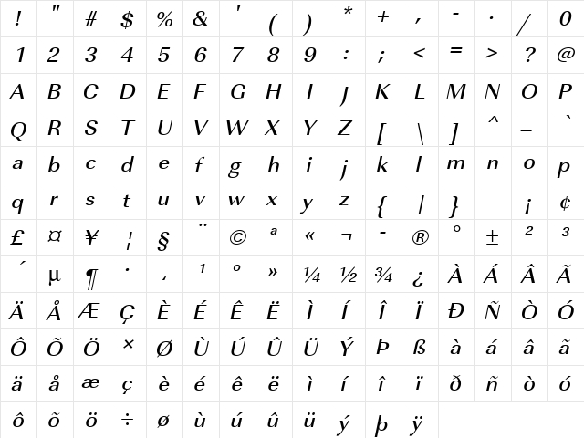 URWImperialTMedWid Oblique font glyphpreview