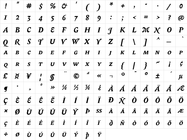 Biblon SC OT Bold Italic font glyphpreview