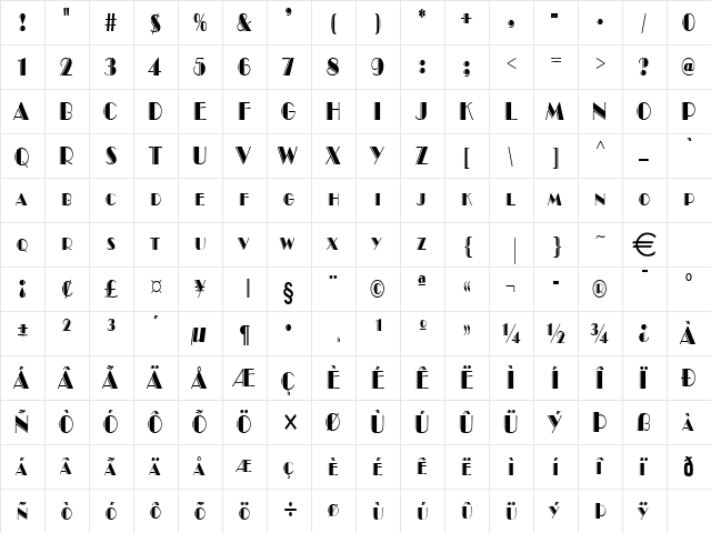 BrandoEngravedCondensed Normal font glyphpreview