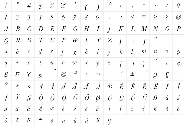 CaslonC37 LightItalic font glyphpreview