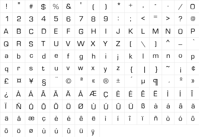 Eurostile-Roman Regular font glyphpreview