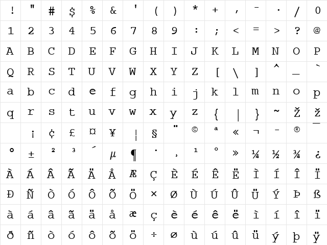 Dark Courier WPDOS Regular font glyphpreview