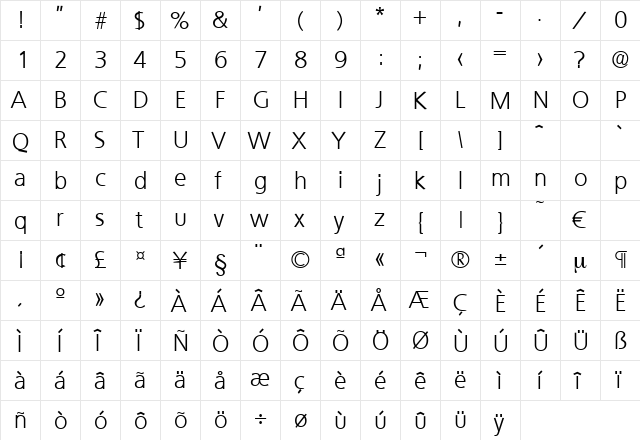 Quebec-Light Regular font glyphpreview