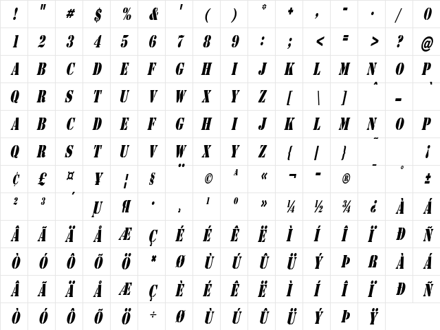 CargoCondensed Italic font glyphpreview