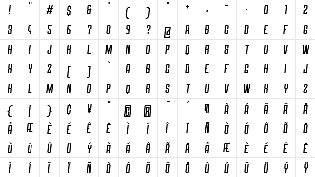 Roguedash Solid Italic font glyphpreview