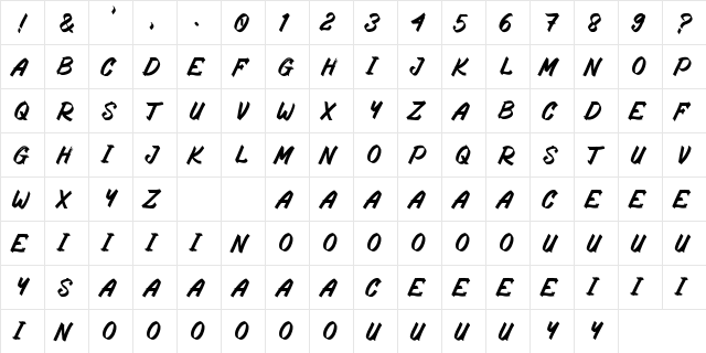 Rostering Brush Regular font glyphpreview