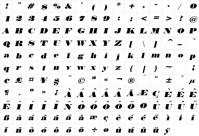 Norway Wide Italic font glyphpreview