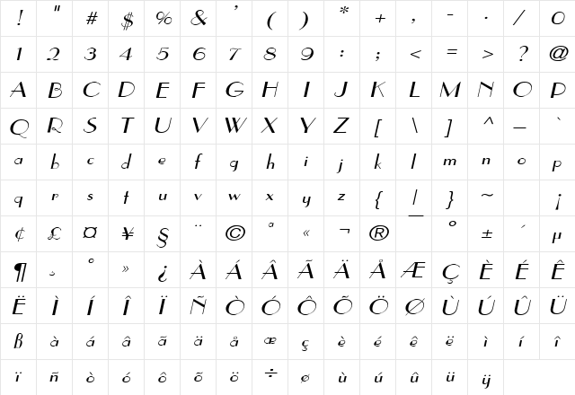 Paris Wide Italic font glyphpreview