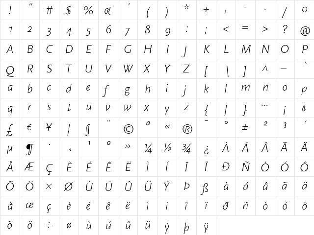ScalaSans Light Italic font glyphpreview