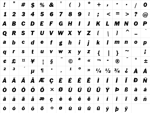 FrankGoth BT Italic font glyphpreview
